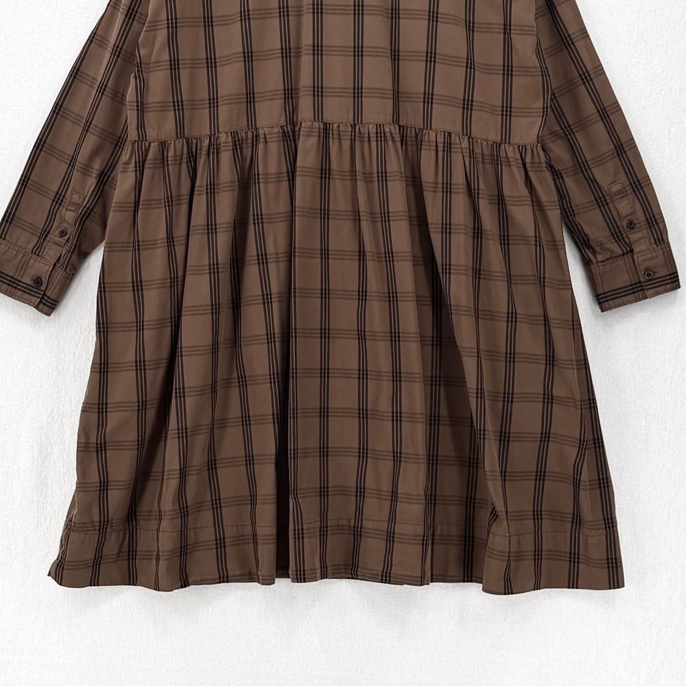 Everlane Shirt Dress Women Medium Brown Plaid Cotton Long Sleeve Babydoll Mini - Picture 13 of 16